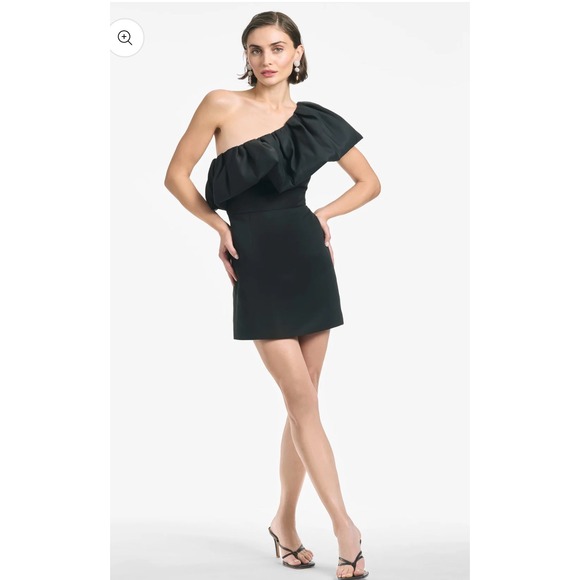 $495 NWT SACHIN & BABI Garcelle One Shoulder Ruffle Dress Party Cocktail Black 0 - Picture 3 of 12